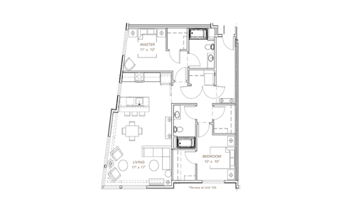 floor plan of the apartment with furniture on the white background